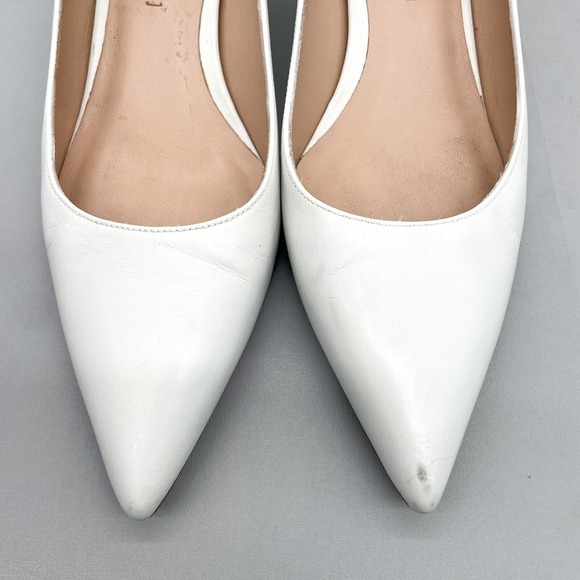 Stuart Weitzman Womens 6M Carole 50mm Pumps White Leather Pointed Toe Clear Heel - Picture 8 of 12